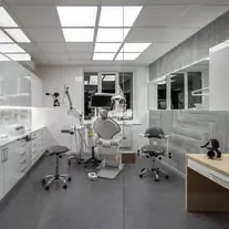 A dental surgery, fitted out and empty between patients.